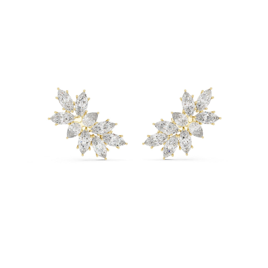 Marquise Moissanite Climber Earrings – 925 Sterling Silver, 18K Gold Vermeil