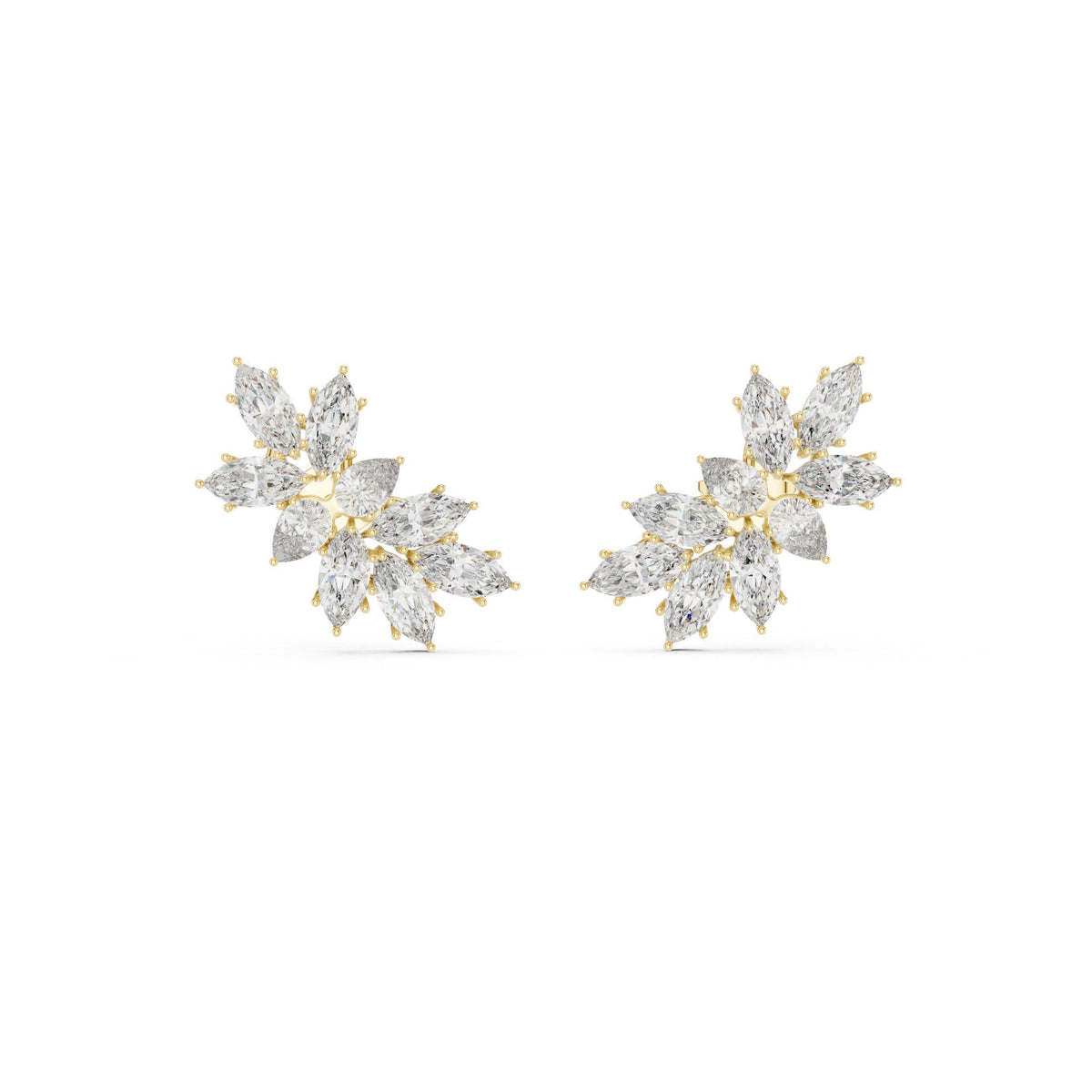 Marquise Moissanite Climber Earrings – 925 Sterling Silver, 18K Gold Vermeil