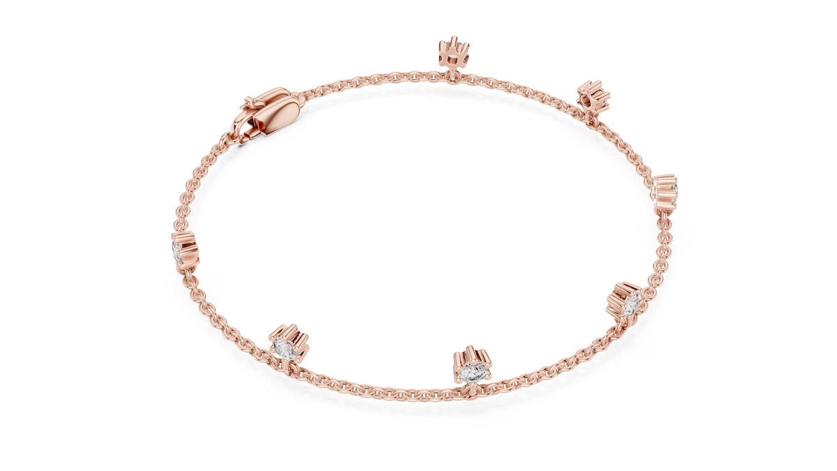 3mm Round Moissanite Station Charm Bracelet – 925 Sterling Silver, 18K Gold Vermeil