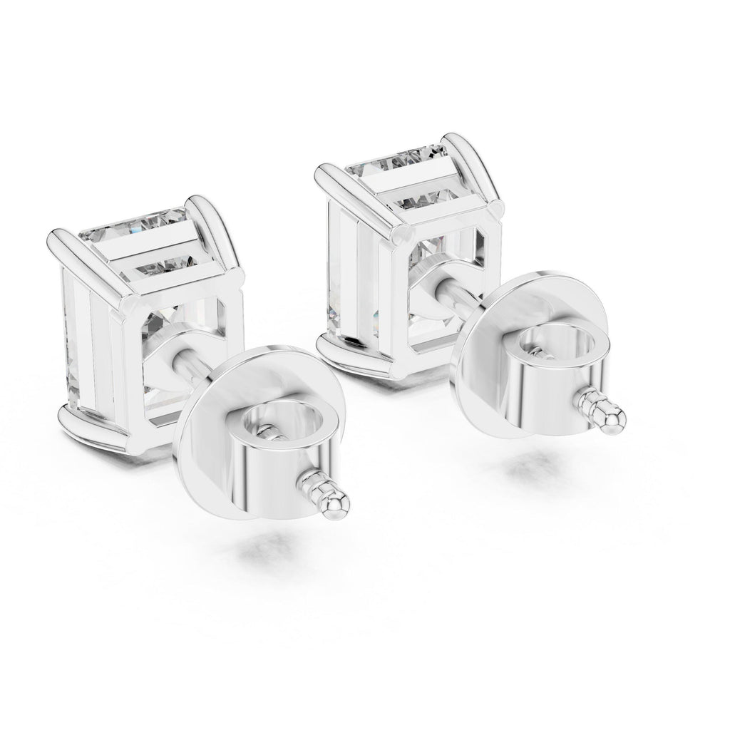 Emerald-Cut Moissanite Stud Earrings – 925 Sterling Silver, 18K Gold Vermeil