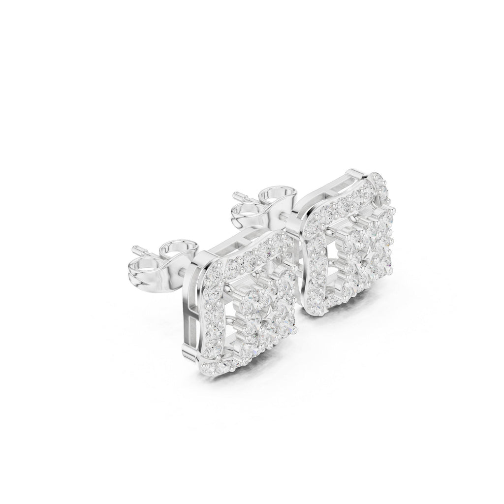 Square Moissanite Pavé Cluster Stud Earrings – 925 Sterling Silver, 18K Gold Vermeil
