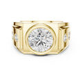 Men's Round Bezel-Set Moissanite Signet Ring with Side Stones – 925 Sterling Silver, 18K Gold Vermeil
