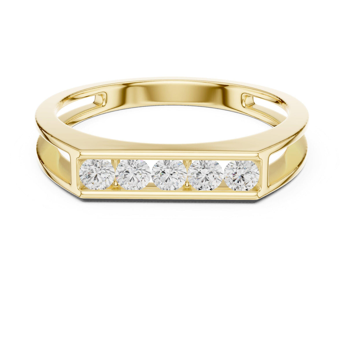Men's Open-Band Moissanite Ring with Pavé Bar – 925 Sterling Silver, 18K Gold Vermeil