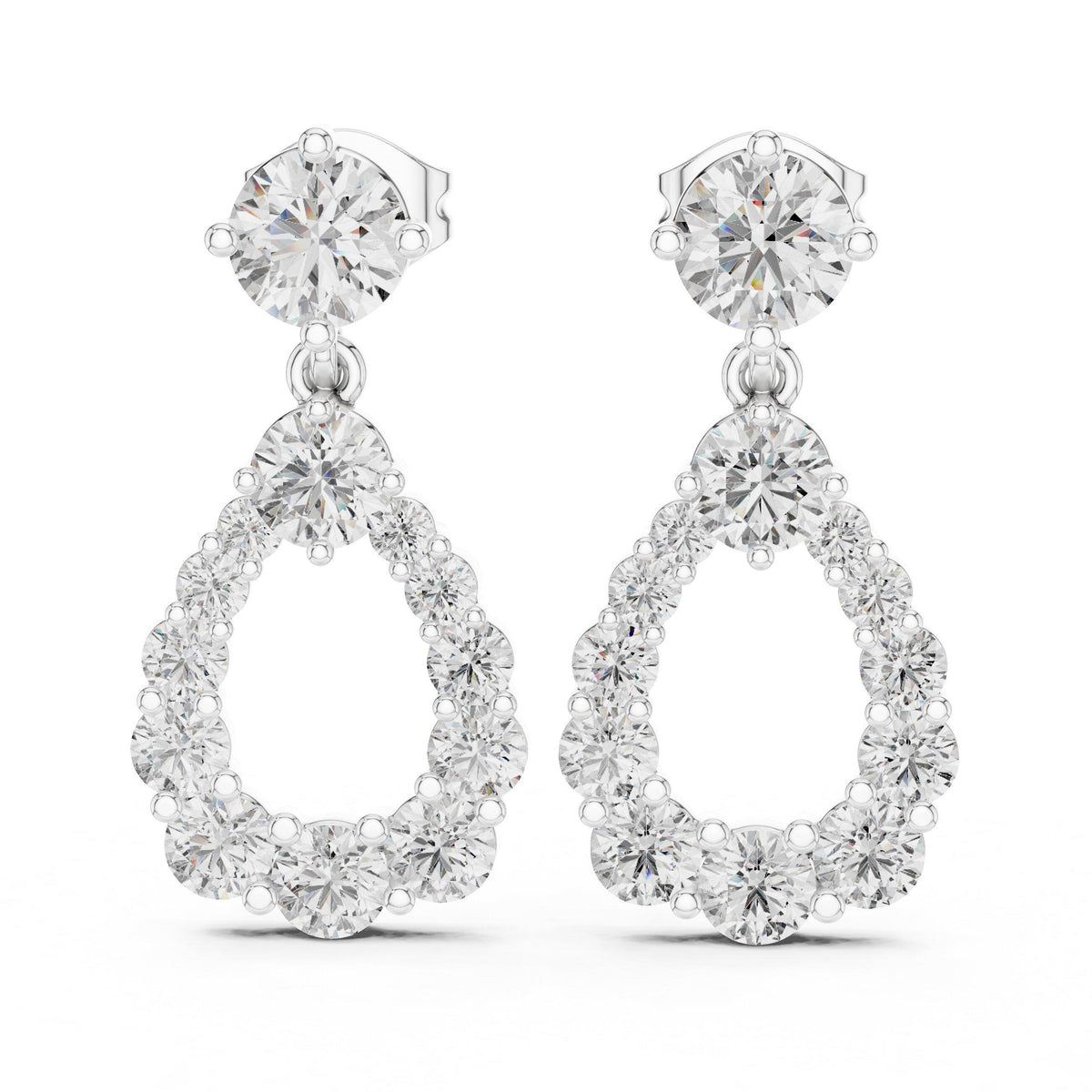 Open Teardrop Moissanite Drop Earrings – 925 Sterling Silver, 18K Gold Vermeil