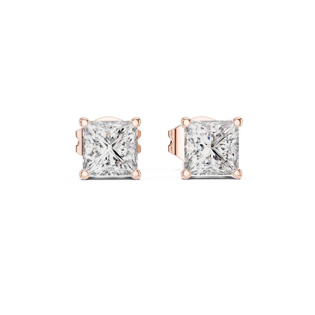 Princess Moissanite Solitaire Stud Earrings – 925 Sterling Silver, 18K Gold Vermeil