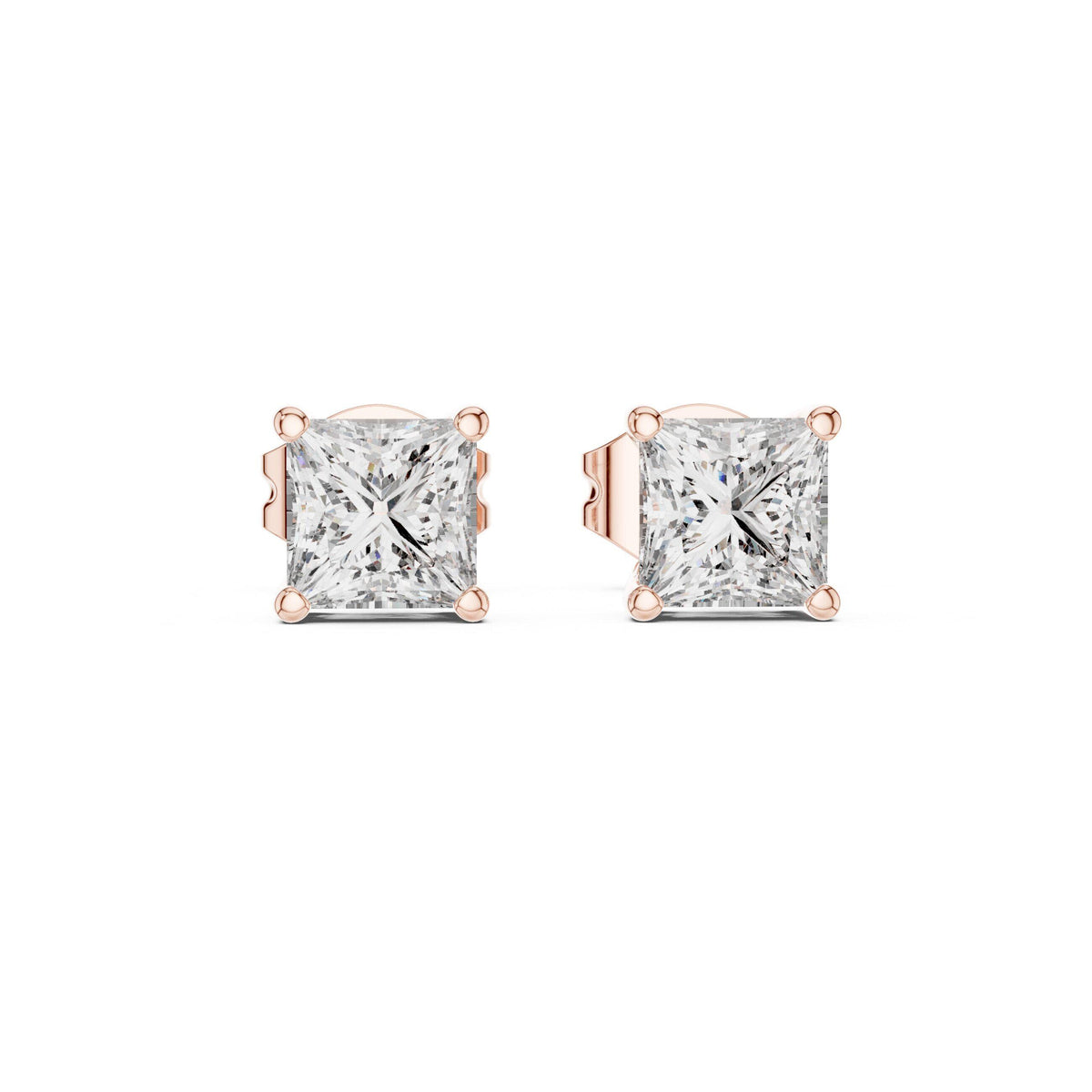 Princess Moissanite Solitaire Stud Earrings – 925 Sterling Silver, 18K Gold Vermeil