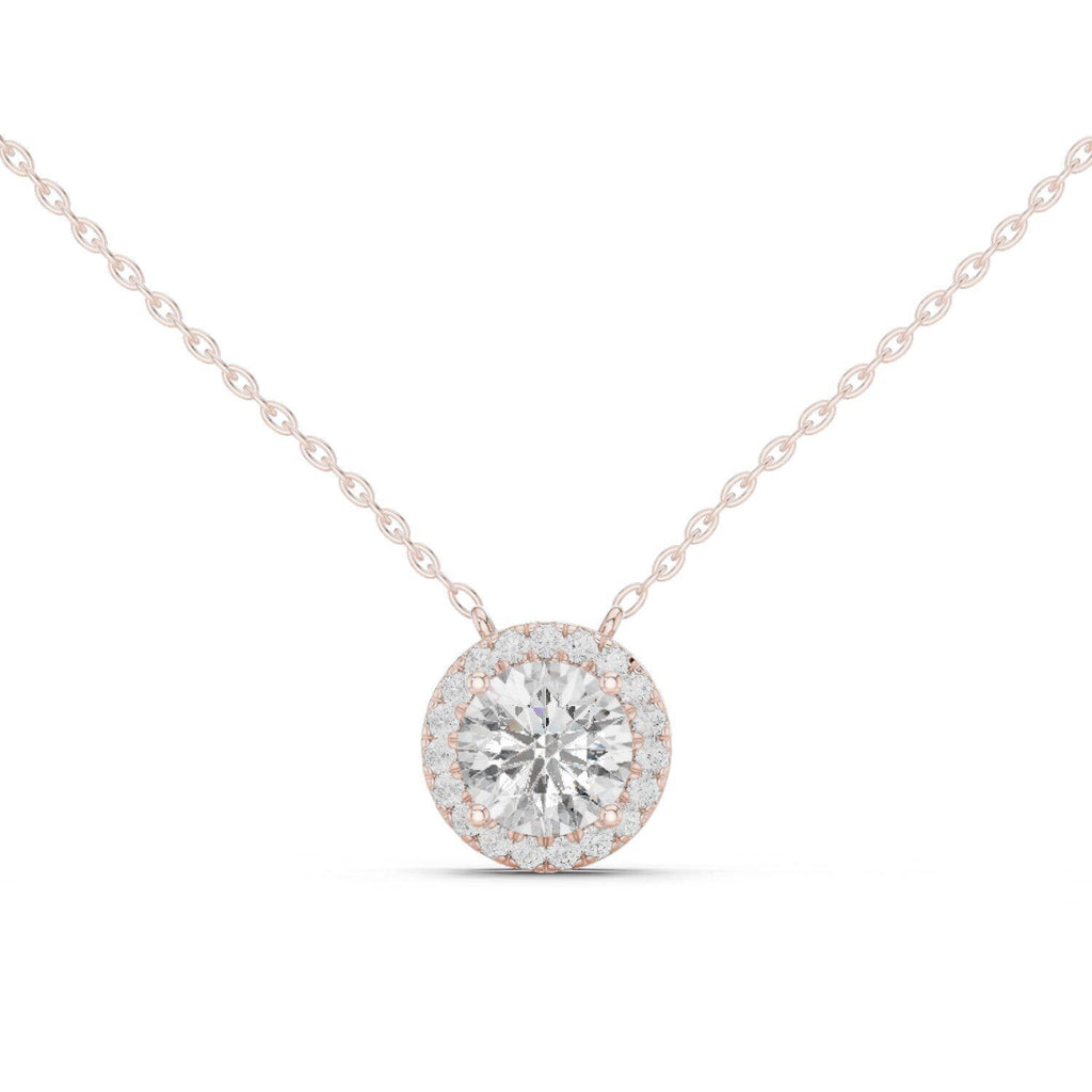 Round Moissanite Halo Necklace – 925 Sterling Silver, 18K Gold Vermeil