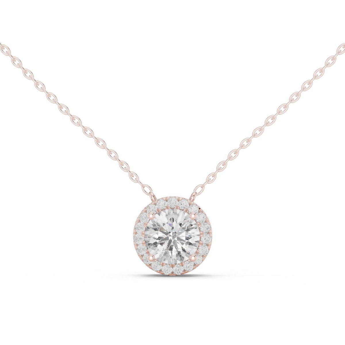 Round Moissanite Halo Necklace – 925 Sterling Silver, 18K Gold Vermeil