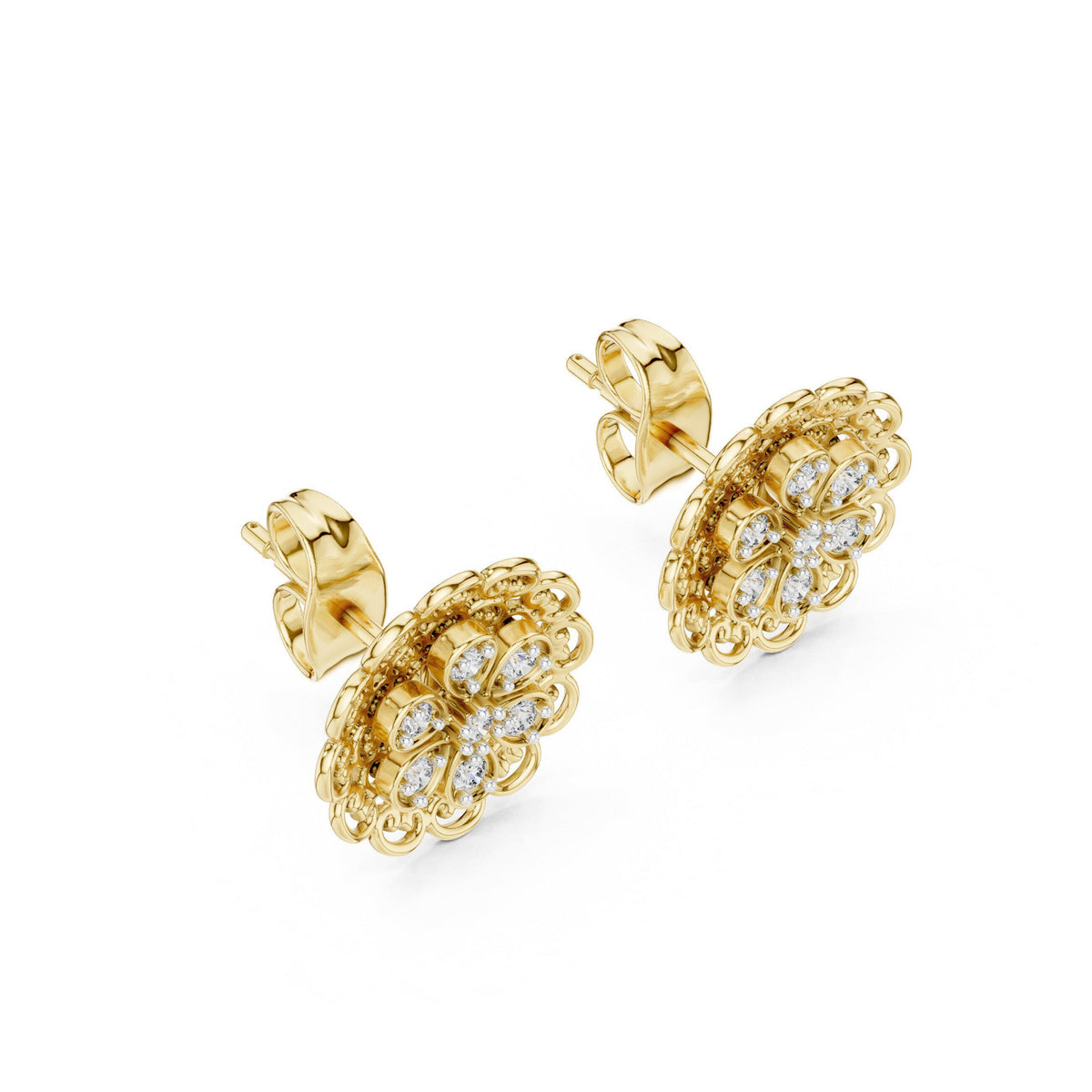 Moissanite Filigree Flower Stud Earrings – 925 Sterling Silver, 18K Gold Vermeil