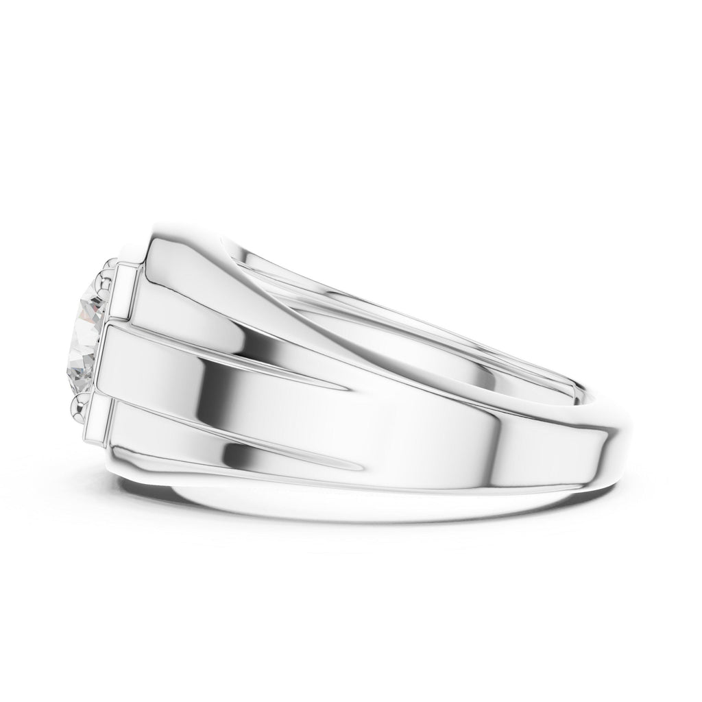 Men's Round Moissanite Signet Ring with Stepped Shoulders – 925 Sterling Silver, 18K Gold Vermeil