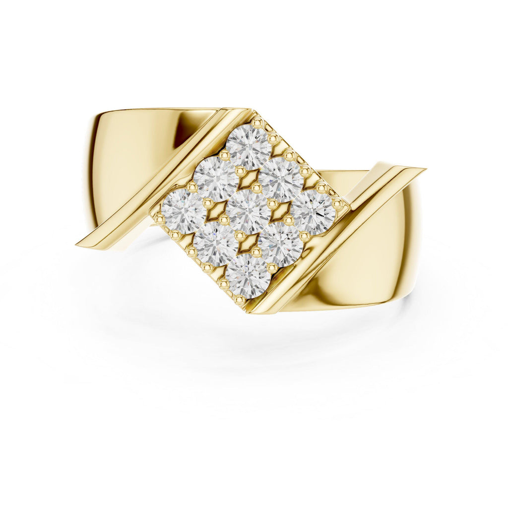Men's Twisted Bypass Ring with Square Pavé Cluster – 925 Sterling Silver, 18K Gold Vermeil