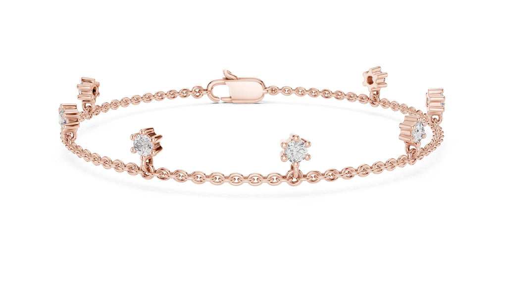 3mm Round Moissanite Station Charm Bracelet – 925 Sterling Silver, 18K Gold Vermeil