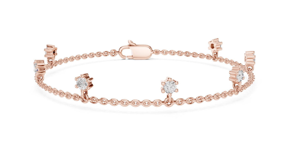 3mm Round Moissanite Station Charm Bracelet – 925 Sterling Silver, 18K Gold Vermeil