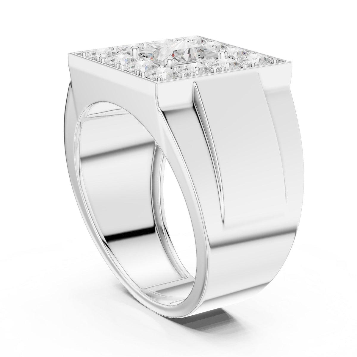 Men's Princess-Cut Moissanite Halo Signet Ring – 925 Sterling Silver, 18K Gold Vermeil