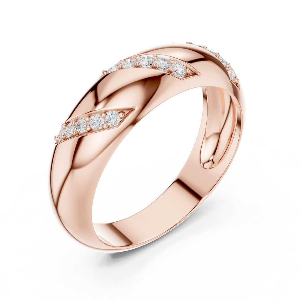 Men's Domed Band with Diagonal Pavé Moissanite Accents – 925 Sterling Silver, 18K Gold Vermeil