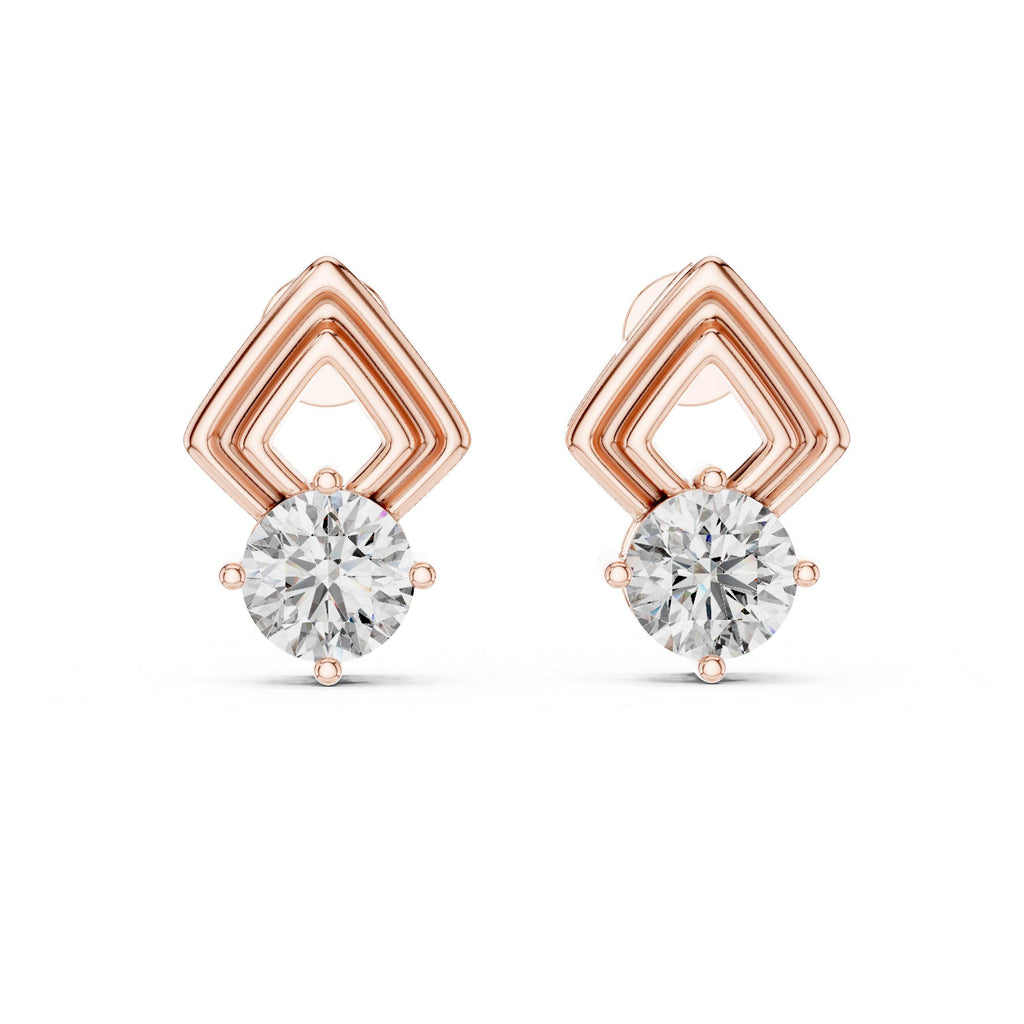 Round Moissanite Open Kite Stud Earrings – 925 Sterling Silver, 18K Gold Vermeil