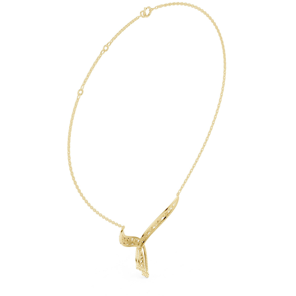 Moissanite Pavé Swirl Ribbon Necklace – 925 Sterling Silver, 18K Gold Vermeil