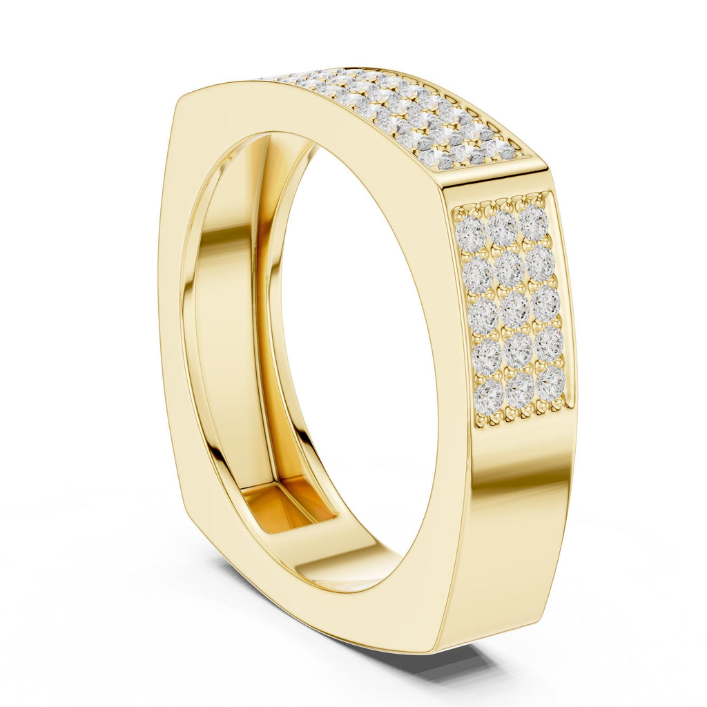 Men's Square-Profile Pavé Moissanite Band – 925 Sterling Silver, 18K Gold Vermeil