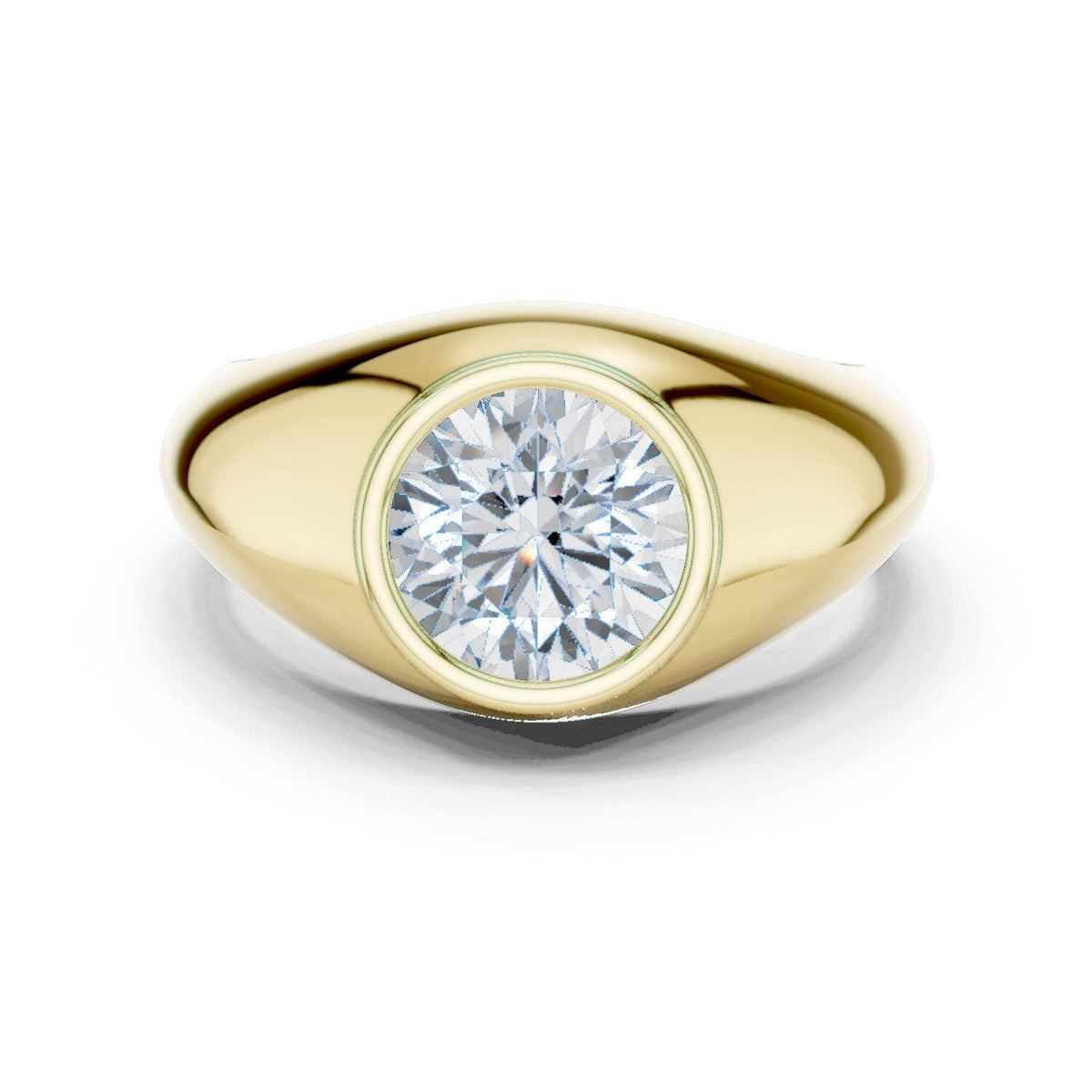 Men's Round Bezel-Set Moissanite Signet Ring – 925 Sterling Silver, 18K Gold Vermeil