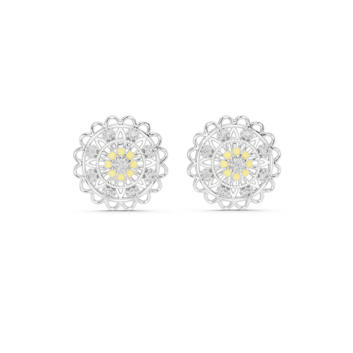 Moissanite Mandala Stud Earrings – 925 Sterling Silver, 18K Gold Vermeil