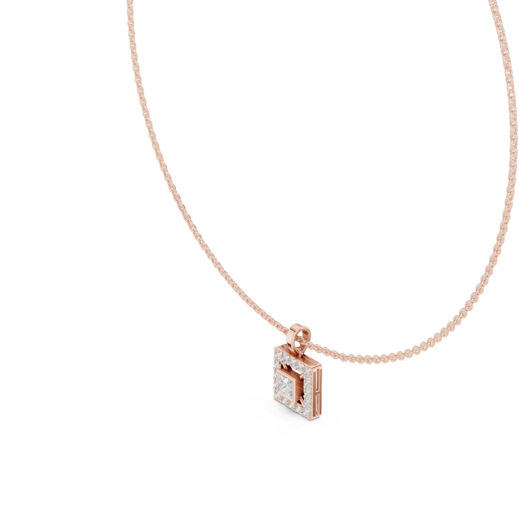 Princess Moissanite Square-Halo Pendant Necklace – 925 Sterling Silver, 18K Gold Vermeil
