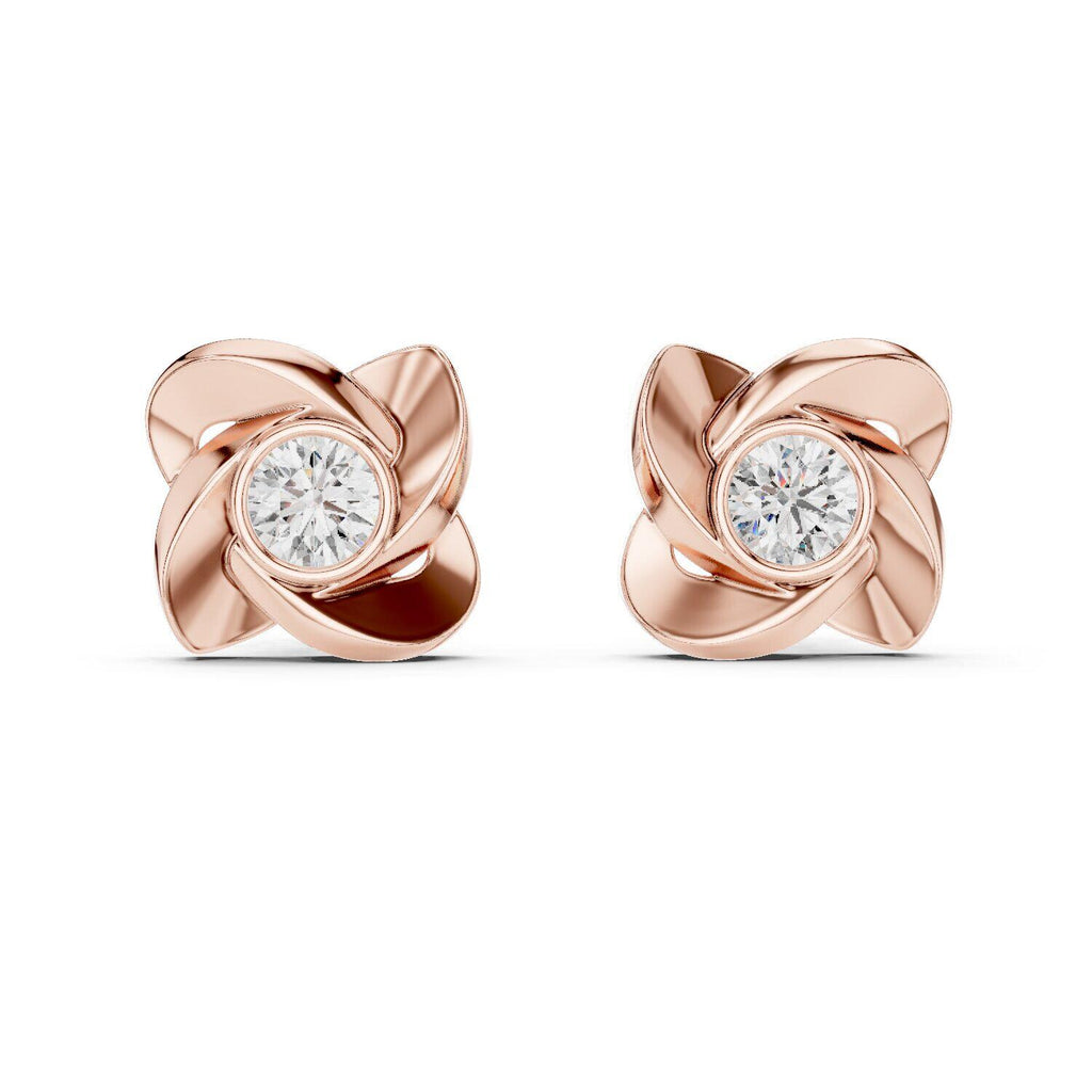 6.3mm Round Moissanite Petal Bezel Stud Earrings – 925 Sterling Silver, 18K Gold Vermeil