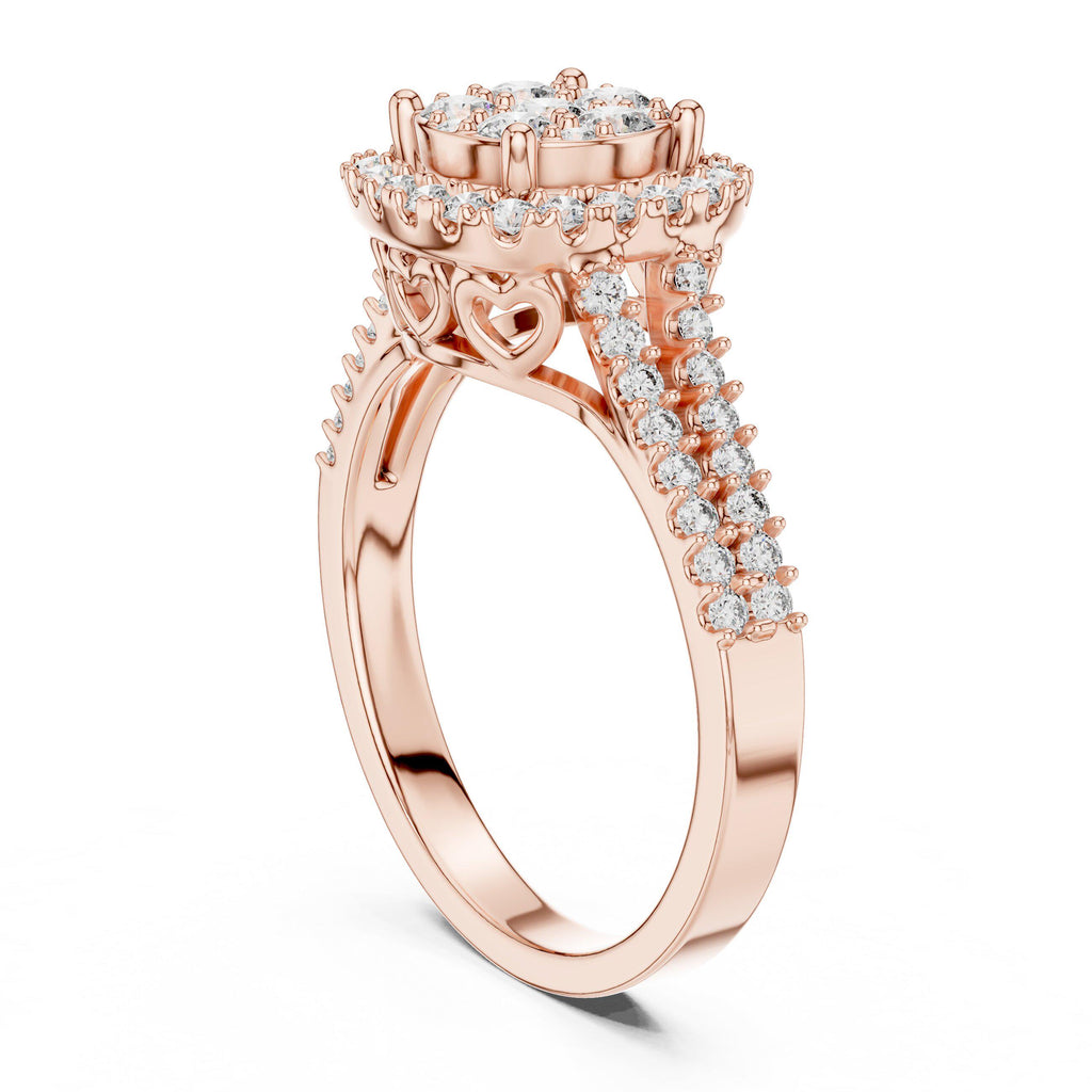 Cushion-Cluster Moissanite Halo Ring with Split Pavé Band – 925 Sterling Silver, 18K Gold Vermeil
