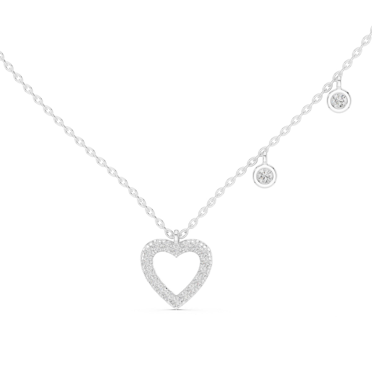 Moissanite Pavé Open Heart Charm Necklace – 925 Sterling Silver, 18K Gold Vermeil