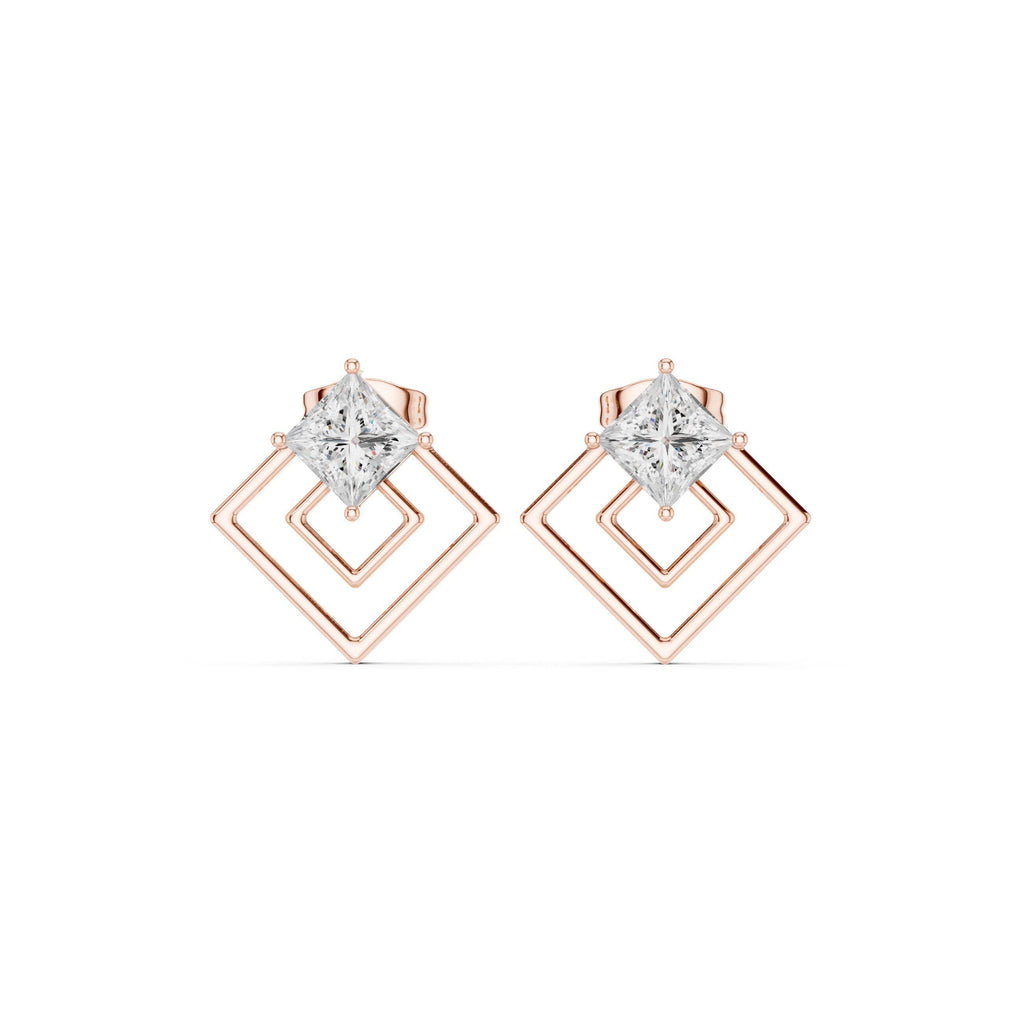 Moissanite Open Square Geometric Stud Earrings – 925 Sterling Silver, 18K Gold Vermeil