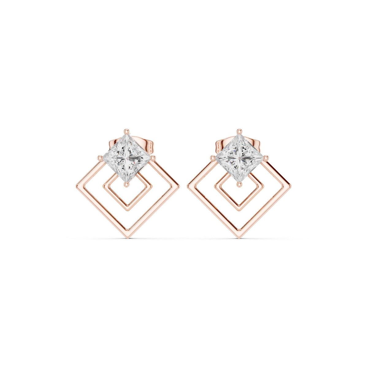 Moissanite Open Square Geometric Stud Earrings – 925 Sterling Silver, 18K Gold Vermeil