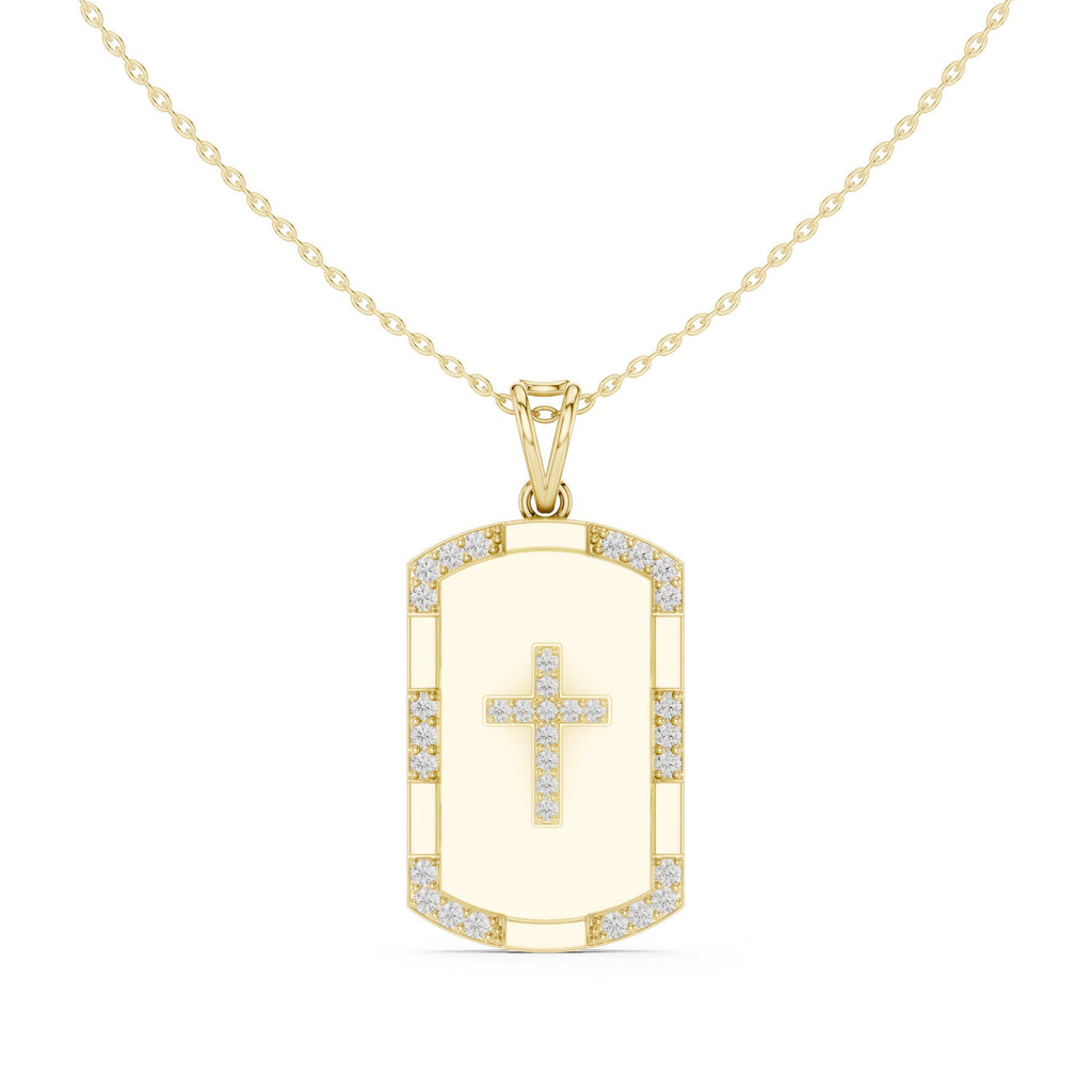 Moissanite Cross Dog Tag Necklace – 925 Sterling Silver, 18K Gold Vermeil