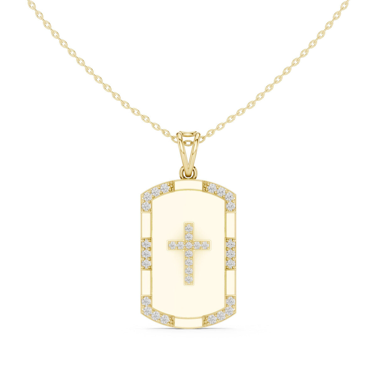 Moissanite Cross Dog Tag Necklace – 925 Sterling Silver, 18K Gold Vermeil