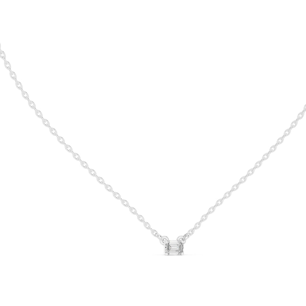 Emerald-Cut Moissanite East-West Solitaire Necklace – 925 Sterling Silver, 18K Gold Vermeil
