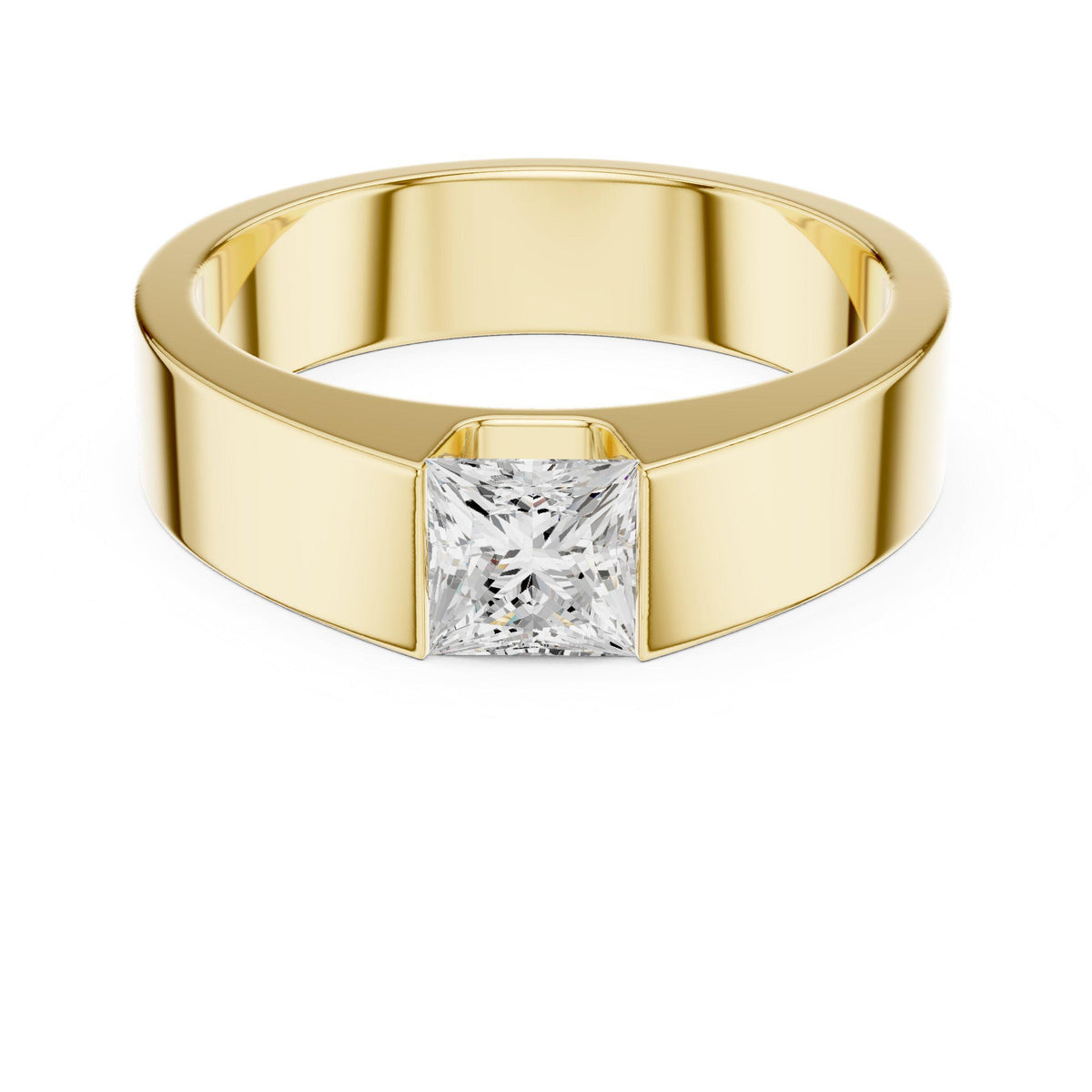 Men's 5.5mm Princess-Cut Moissanite Ring – 925 Sterling Silver, 18K Gold Vermeil