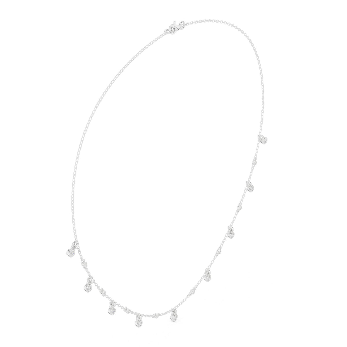 Round Moissanite Dewdrop Station Necklace – 925 Sterling Silver, 18K Gold Vermeil