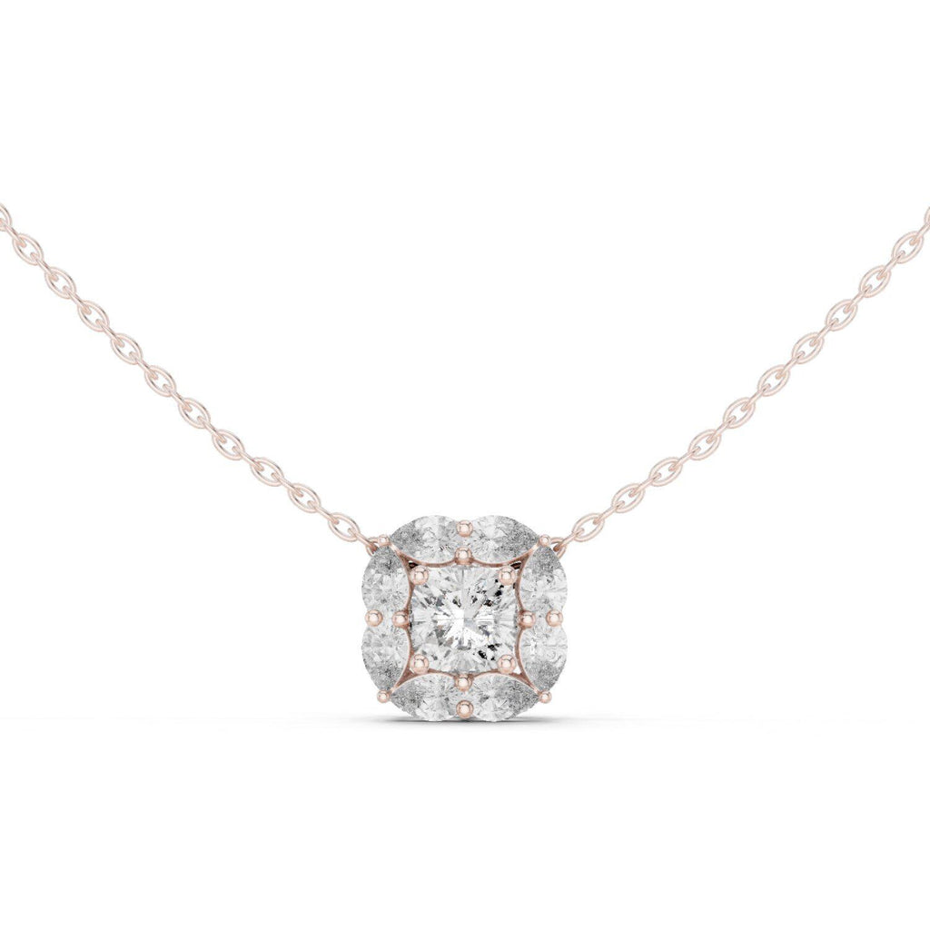 Princess Moissanite Marquise Frame Necklace – 925 Sterling Silver, 18K Gold Vermeil