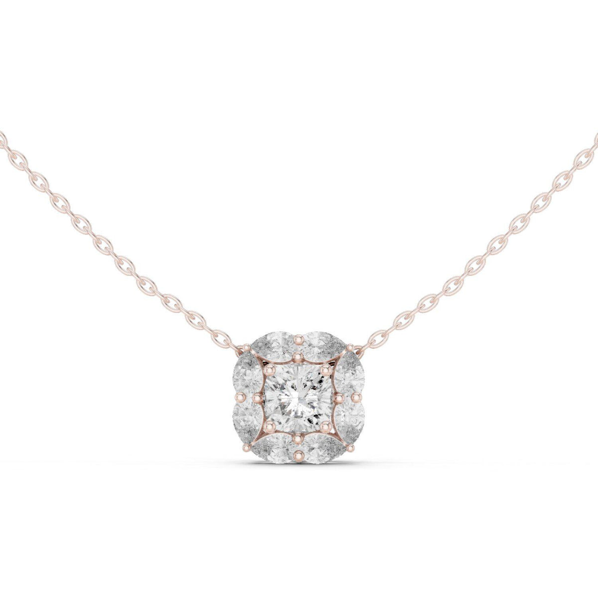 Princess Moissanite Marquise Frame Necklace – 925 Sterling Silver, 18K Gold Vermeil