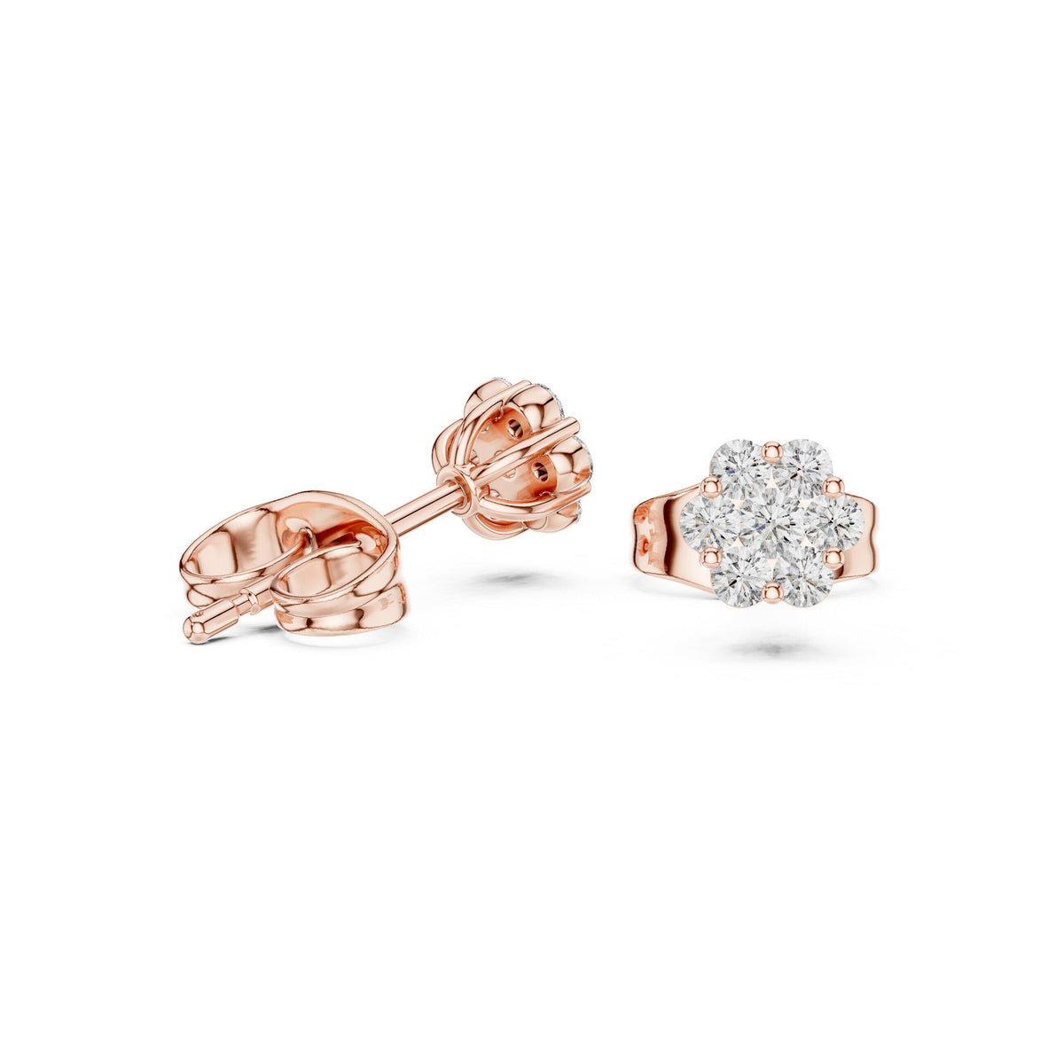 Moissanite Round Cluster Stud Earrings – 925 Sterling Silver, 18K Gold Vermeil