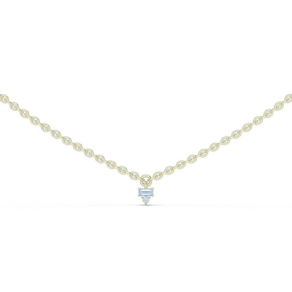 Baguette & Round Moissanite Cluster Charm Necklace – 925 Sterling Silver, 18K Gold Vermeil