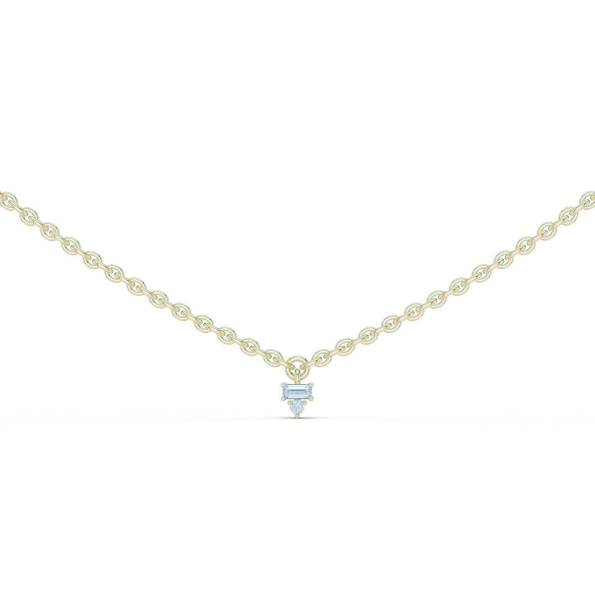 Baguette & Round Moissanite Cluster Charm Necklace – 925 Sterling Silver, 18K Gold Vermeil