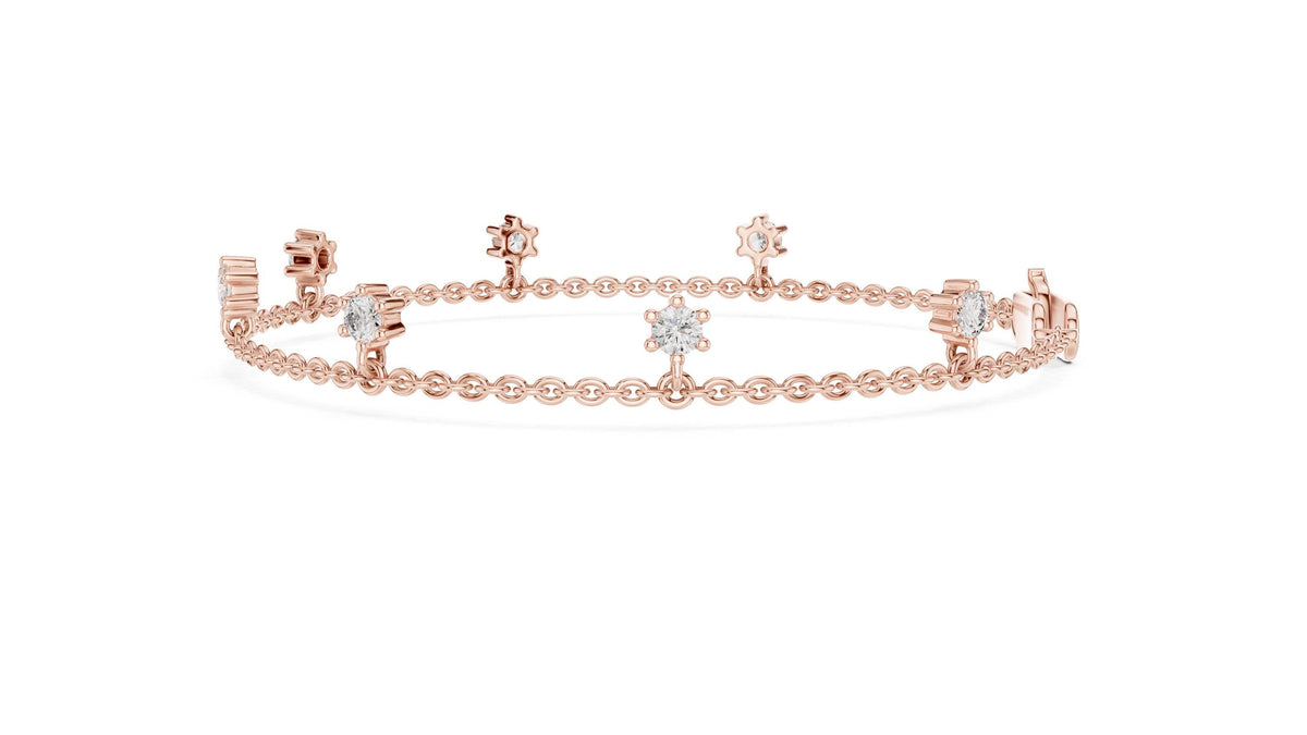 3mm Round Moissanite Station Charm Bracelet – 925 Sterling Silver, 18K Gold Vermeil