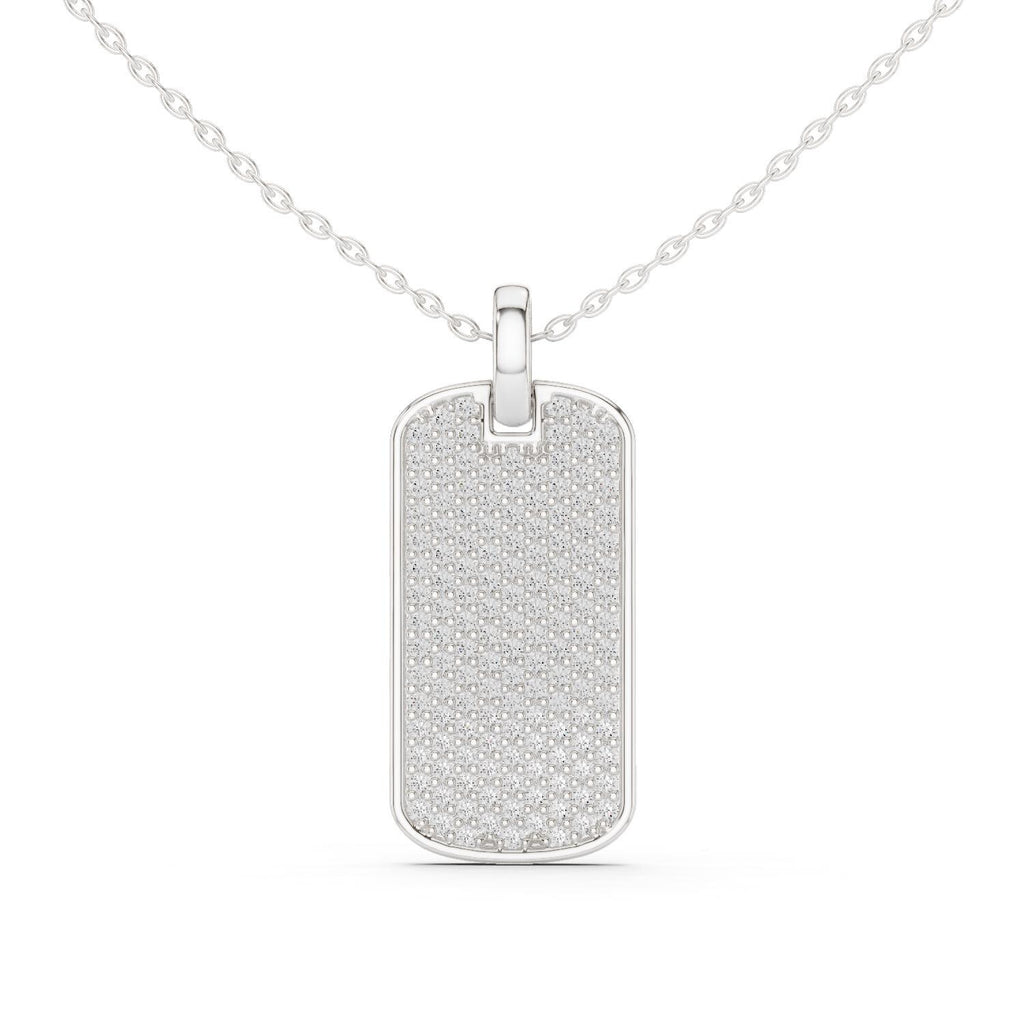 Moissanite Pavé Dog Tag Necklace – 925 Sterling Silver, 18K Gold Vermeil