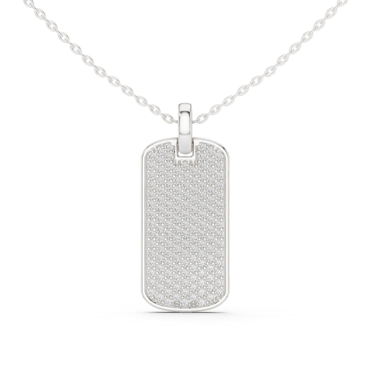 Moissanite Pavé Dog Tag Necklace – 925 Sterling Silver, 18K Gold Vermeil