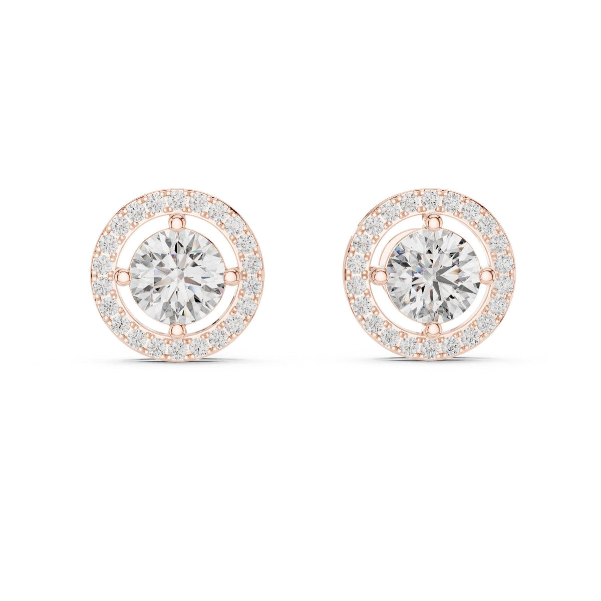 6.5mm Round Moissanite Halo Stud Earrings – 925 Sterling Silver, 18K Gold Vermeil