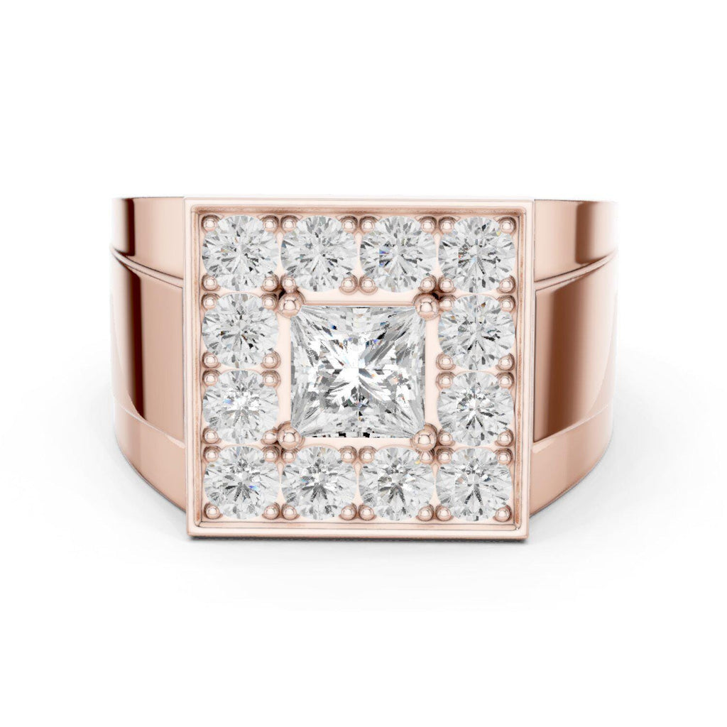 Men's Princess-Cut Moissanite Halo Signet Ring – 925 Sterling Silver, 18K Gold Vermeil