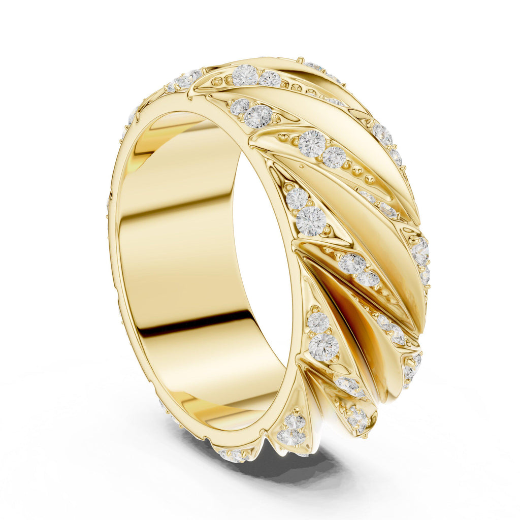 Men's Wide Moissanite Band with Diagonal Cutout Stripes – 925 Sterling Silver, 18K Gold Vermeil