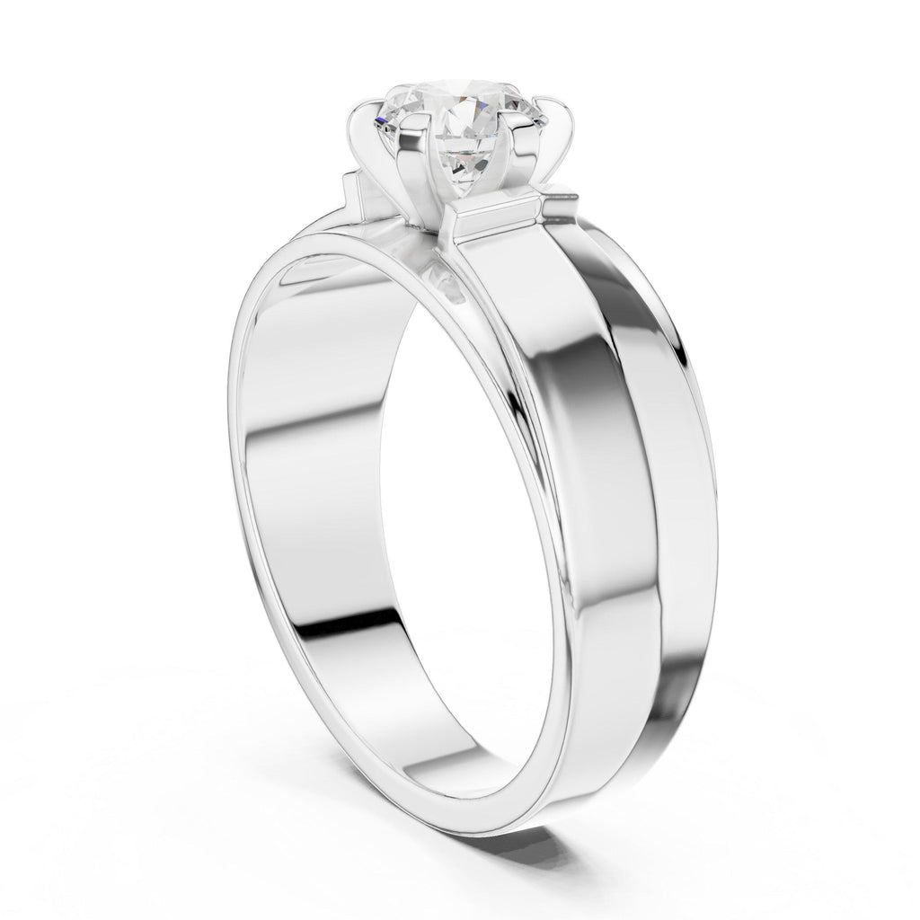 Men's Round Moissanite Ring, Split Angled Band – 925 Sterling Silver, 18K Gold Vermeil