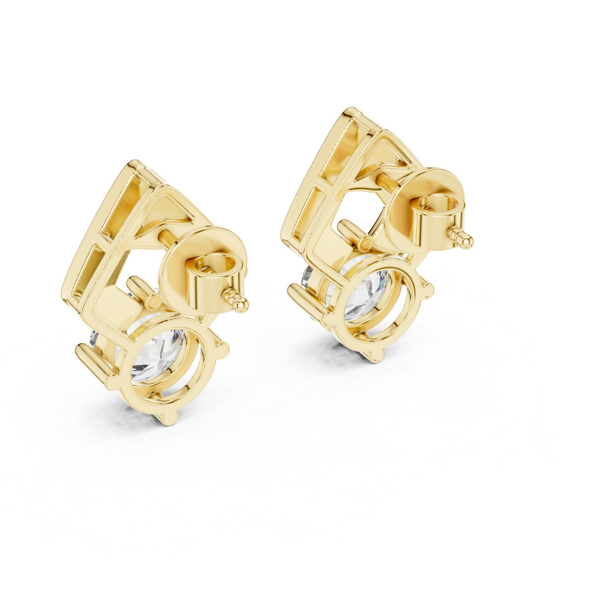 Round Moissanite Open Kite Stud Earrings – 925 Sterling Silver, 18K Gold Vermeil
