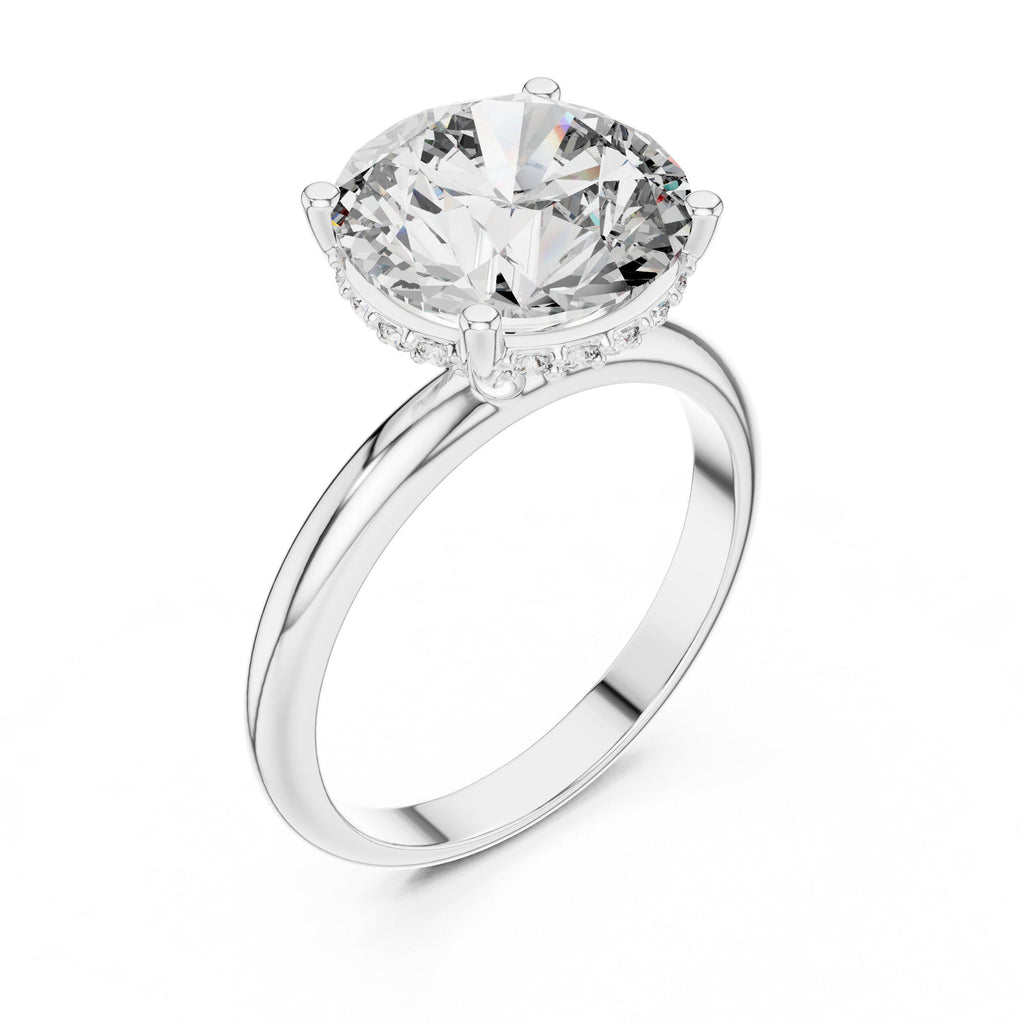 Round Moissanite Hidden-Halo Solitaire Ring – 925 Sterling Silver, 18K Gold Vermeil