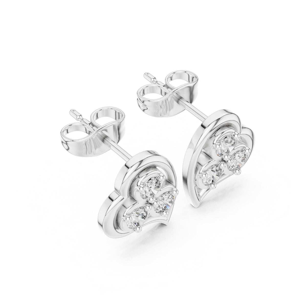 Moissanite Heart Trio Stud Earrings – 925 Sterling Silver, 18K Gold Vermeil
